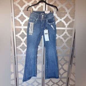 NWT Sky Women's Distressed Flare Jeans in Blue